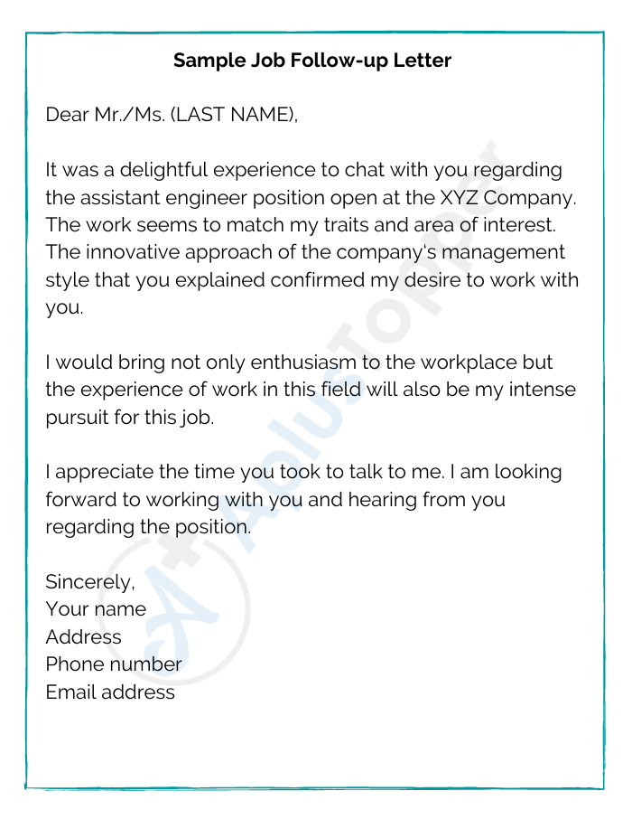 follow up email after cover letter
