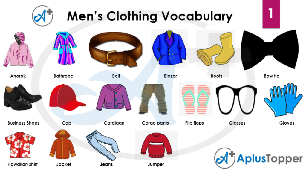 Men's Clothing Vocabulary  List of Men's Clothes in English with Pictures  and Men's Dress Name List - A Plus Topper