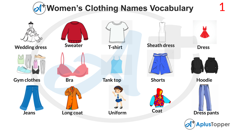 Vocabulary Women's Clothing Names Clothes  List of Women's Clothes  Vocabulary With Description and Pictures - A Plus Topper