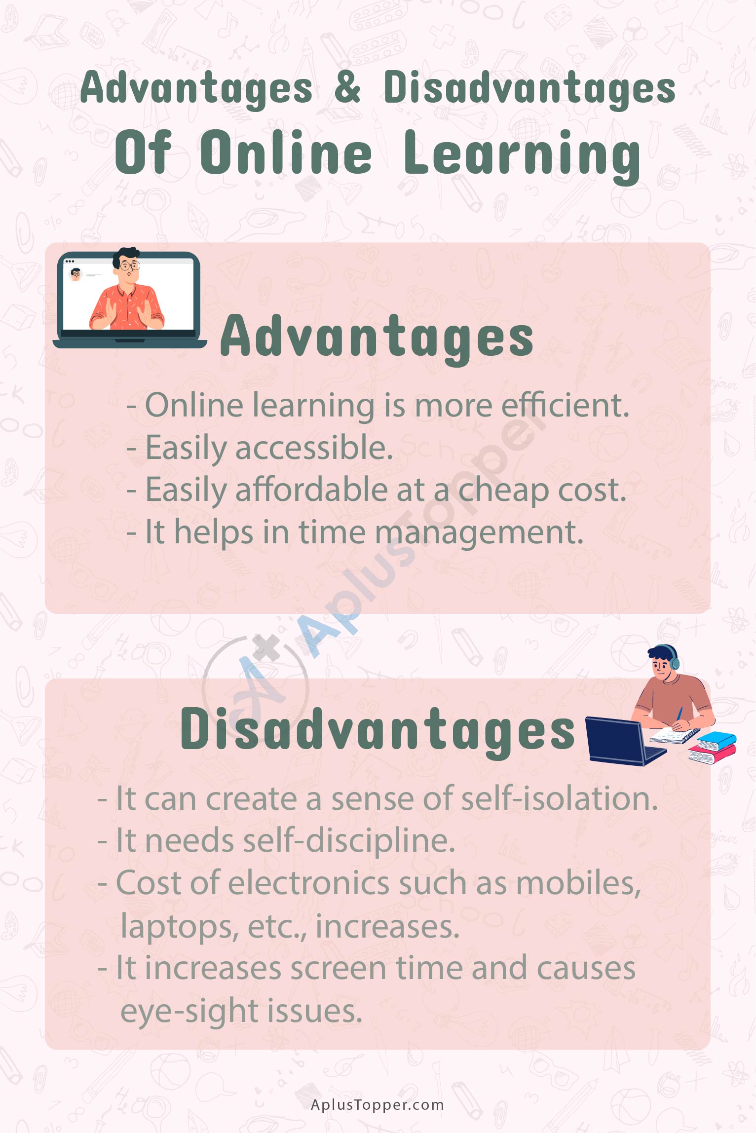 advantages and disadvantages of online learning essay 200 words