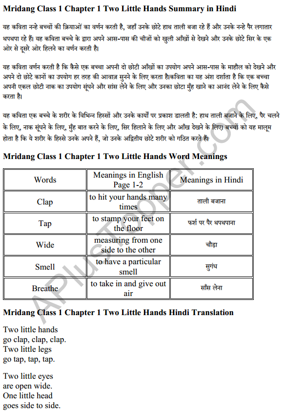 Mridang Class 1 English Solutions Chapter 1 Two Little Hands 11