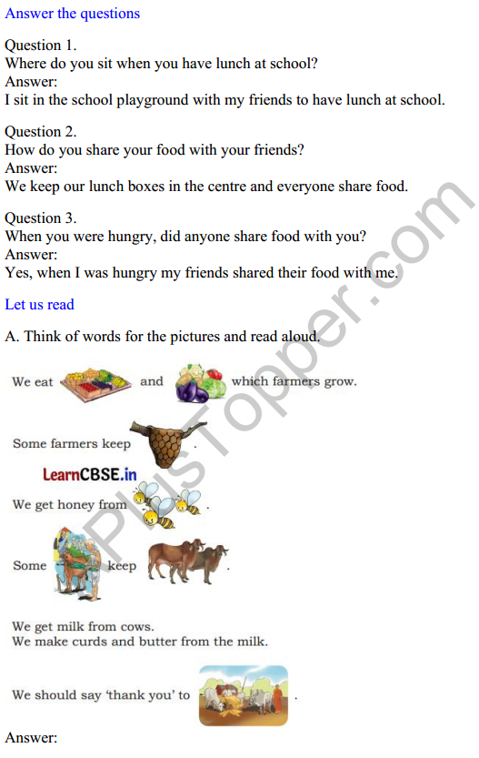 Mridang Class 1 English Solutions Chapter 7 The Food We Eat 1