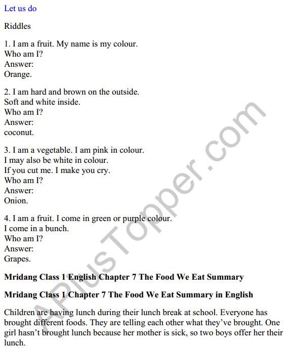 Mridang Class 1 English Solutions Chapter 7 The Food We Eat 6