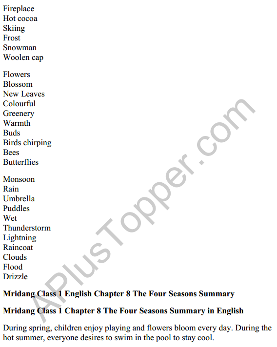 Mridang Class 1 English Solutions Chapter 8 The Four Seasons 6