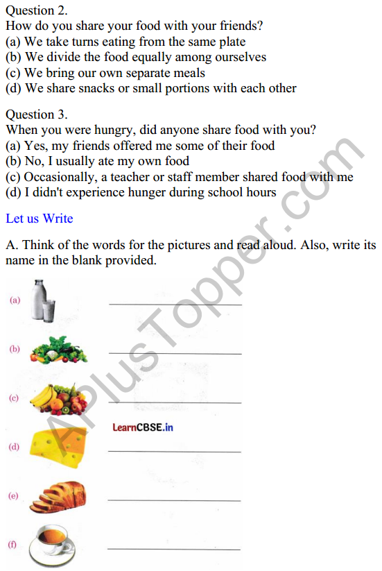 Mridang Class 1 English Worksheet Chapter 7 The Food We Eat 2