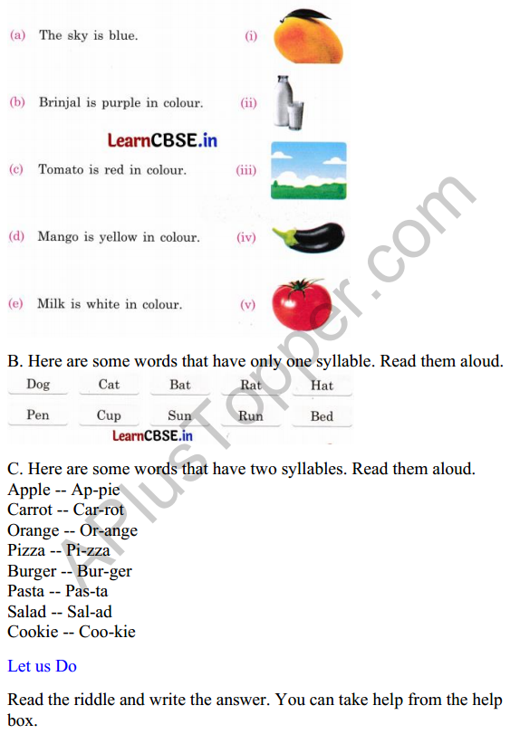 Mridang Class 1 English Worksheet Chapter 7 The Food We Eat 5
