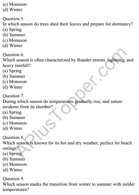 Mridang Class 1 English Worksheet Chapter 8 The Four Seasons 3